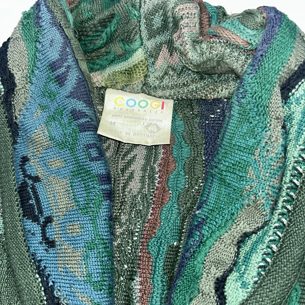 Coogi Grandpa Sweater Cardigan 3D Cable Knit Chunky 90's Multi Colored Women's M - Picture 2 of 15